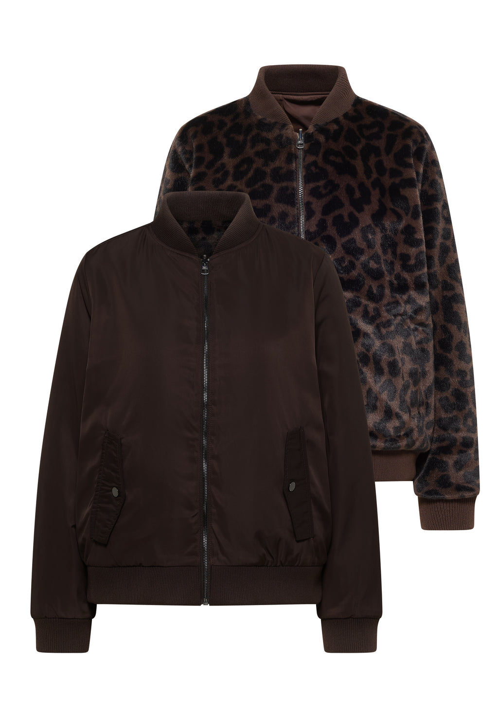 Wendbarer Fake Fur Blouson mit Leo-Muster