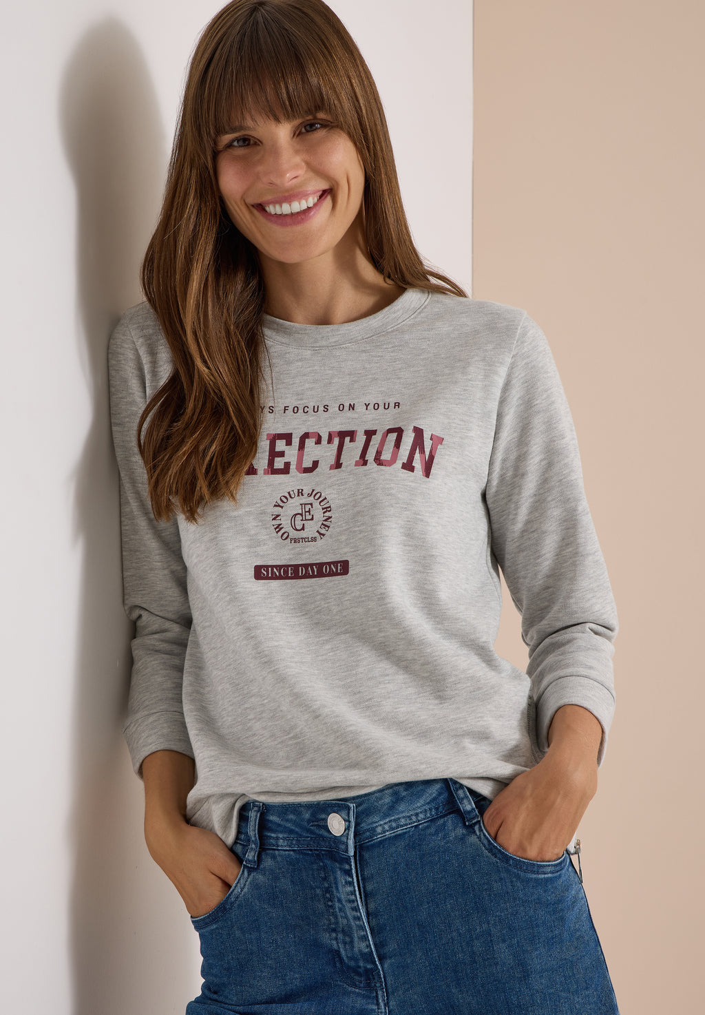 3/4-Arm Shirt mit Rundhals und Wording