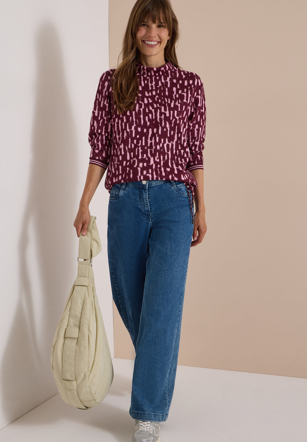 Langarm Shirt mit Stehkragen und Print