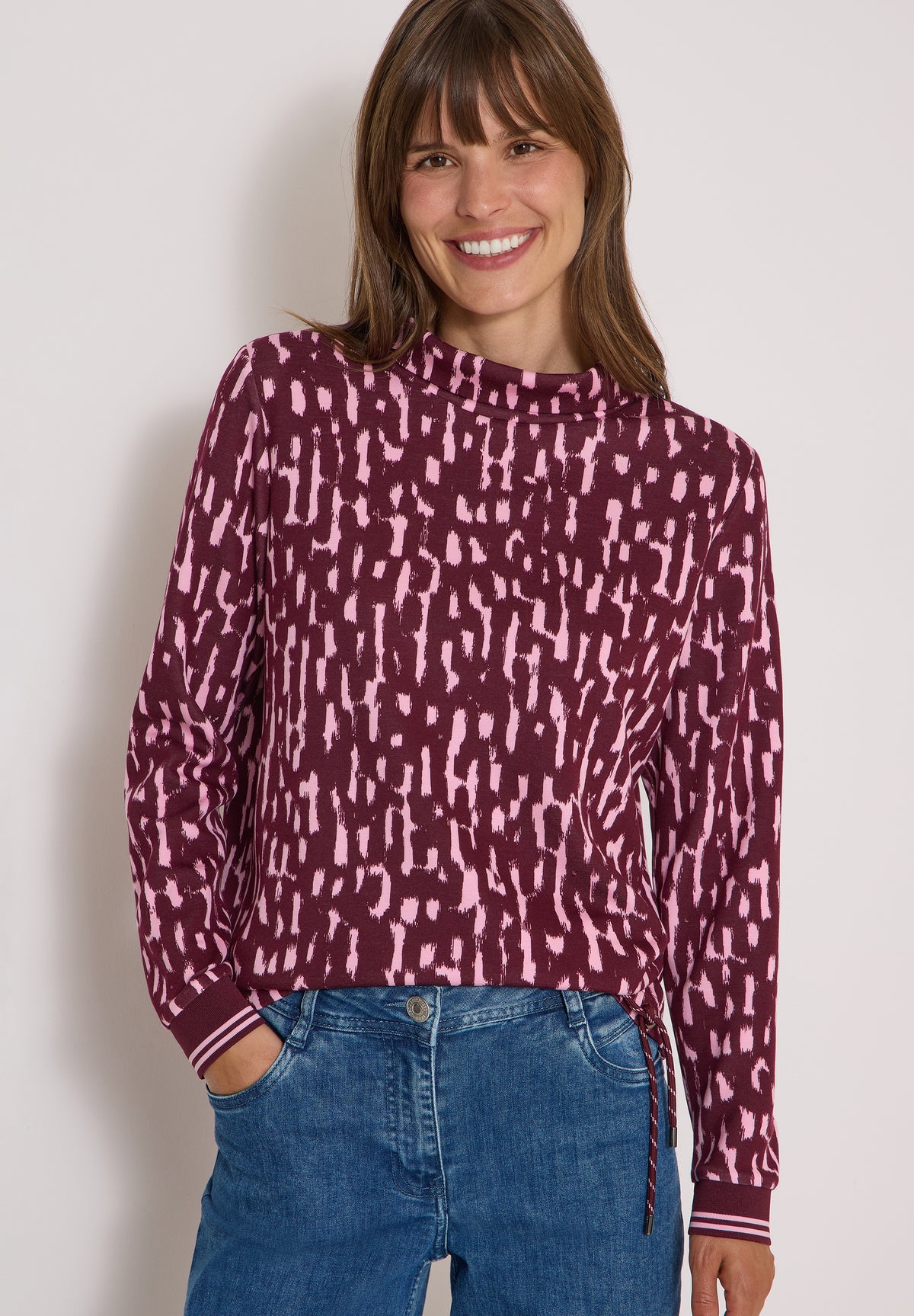 Langarm Shirt mit Stehkragen und Print
