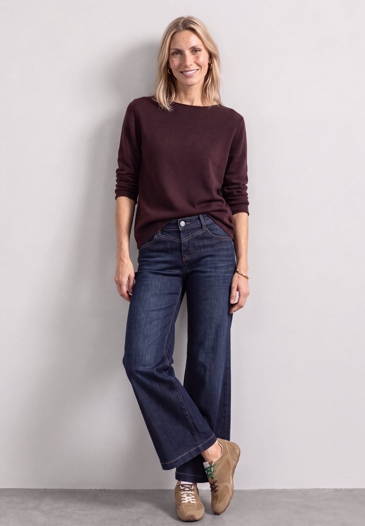 Pullover mit Boat Neck und Rollkanten