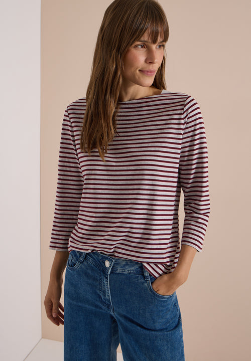 3/4-Arm Shirt mit Boat Neck und Streifen in Grau von Cecil
