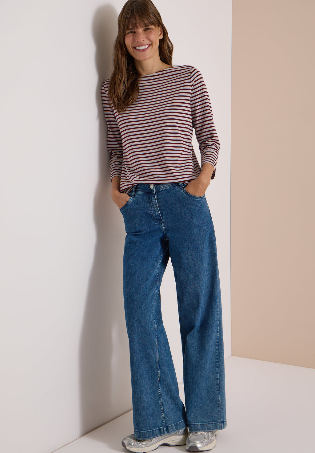 3/4-Arm Shirt mit Boat Neck und Streifen