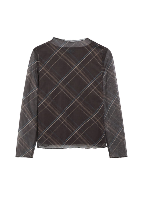 Mesh-Shirt mit Karoprint und Stehkragen von s.Oliver BLACK LABEL