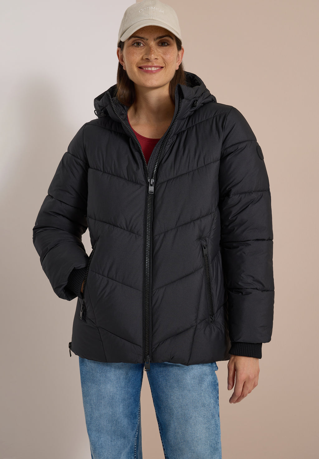 Puffer-Jacke in Midi-Länge mit Kapuze