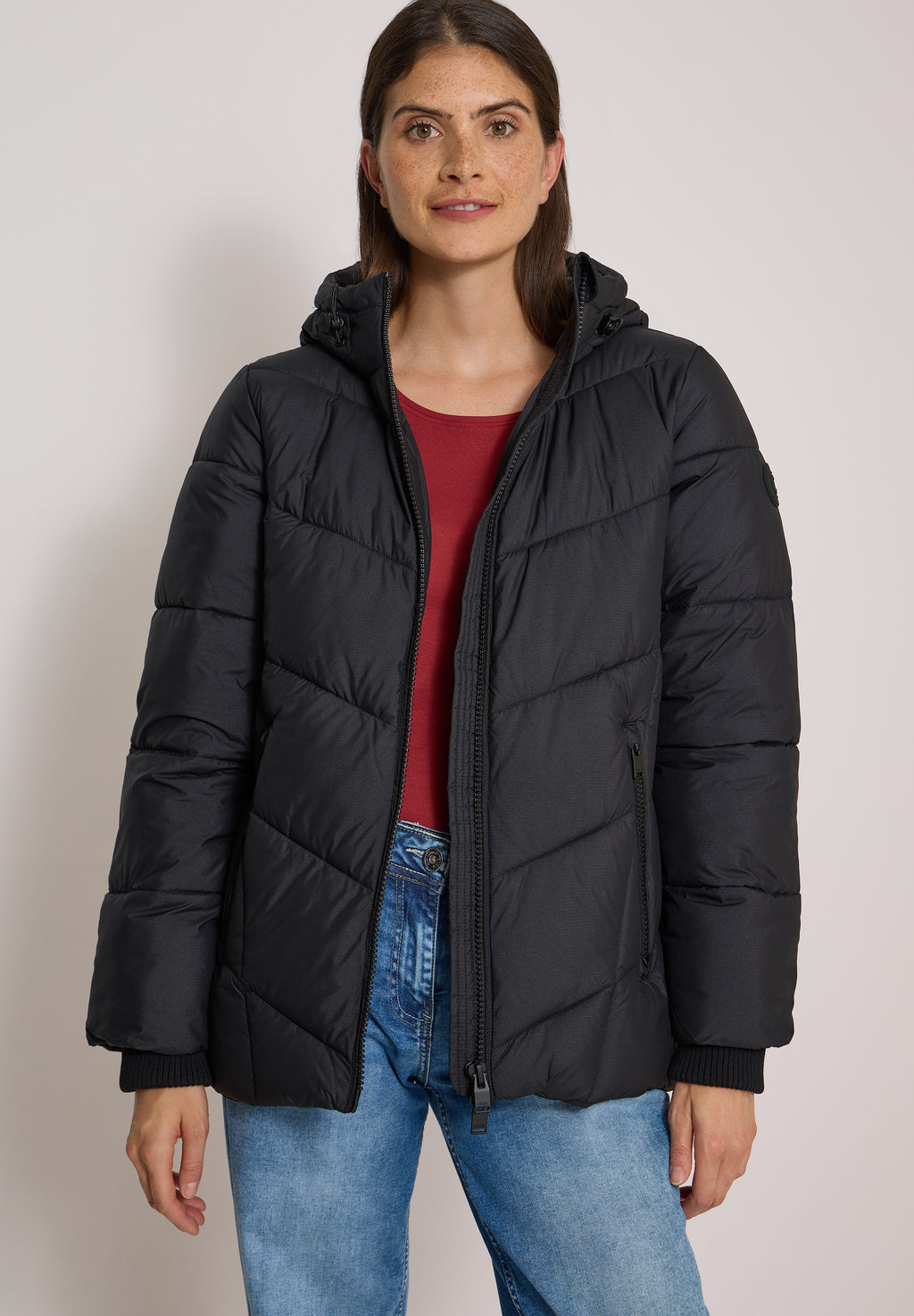 Puffer-Jacke in Midi-Länge mit Kapuze