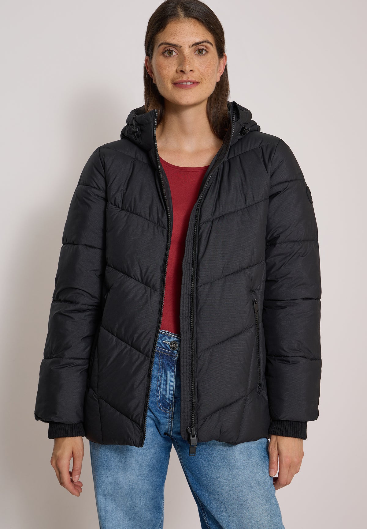 Puffer-Jacke in Midi-Länge mit Kapuze