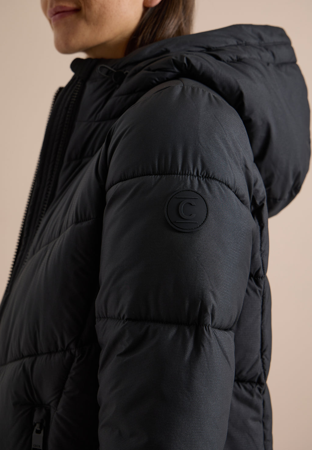 Puffer-Jacke in Midi-Länge mit Kapuze
