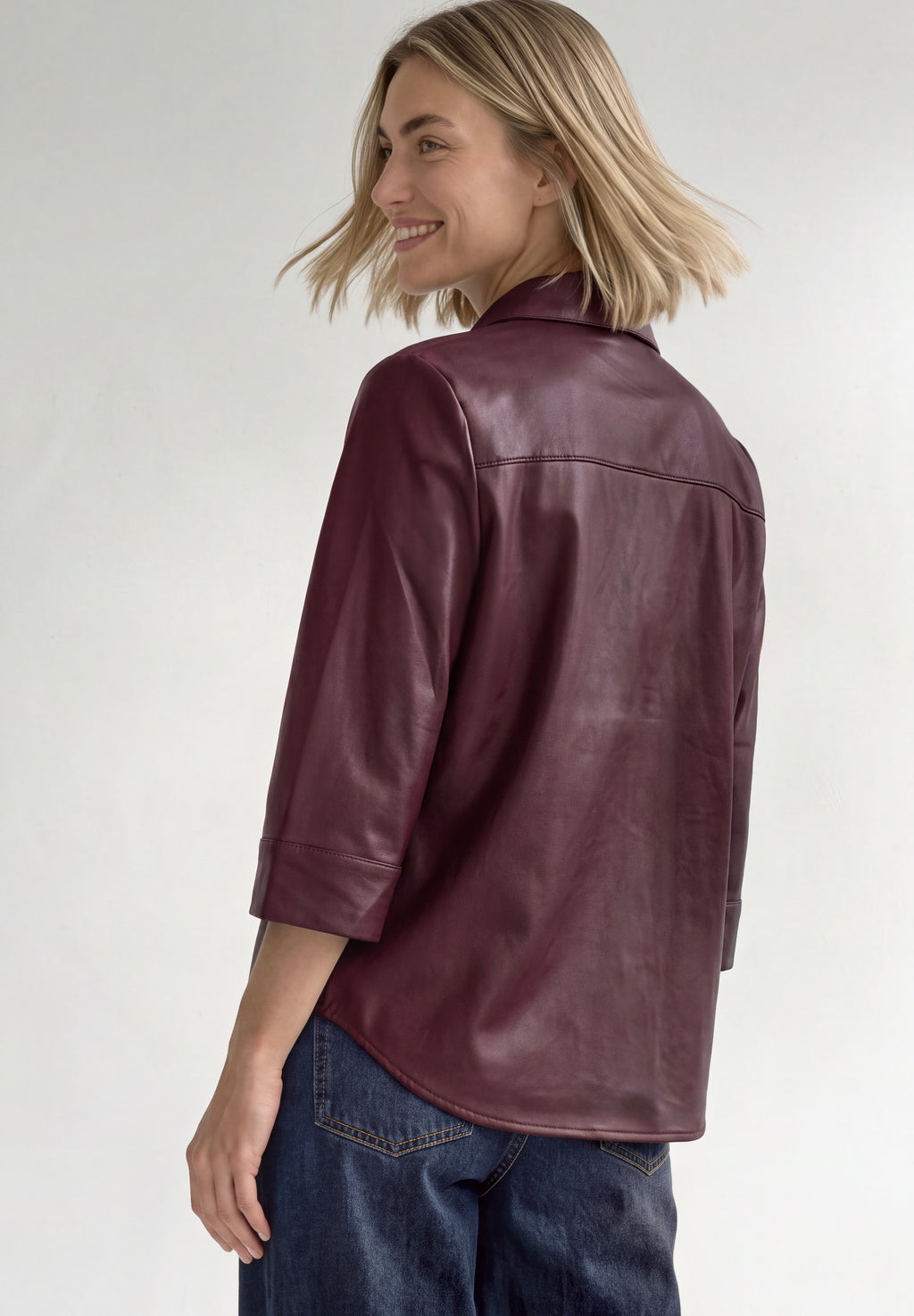 3/4-Arm Hemdbluse im Leder-Look