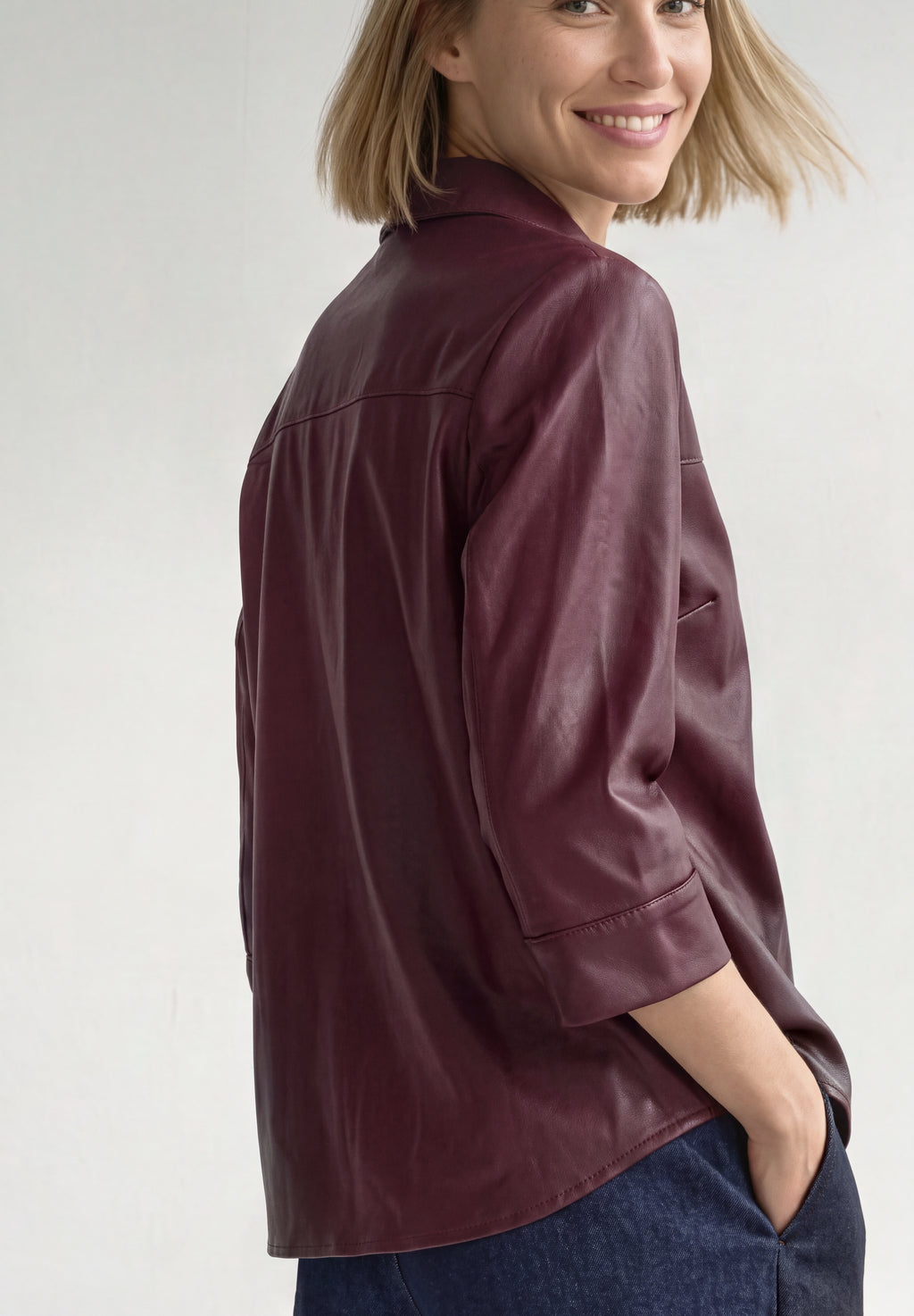 3/4-Arm Hemdbluse im Leder-Look
