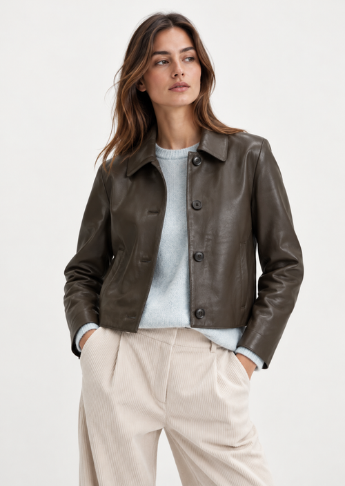Kurze Lederjacke mit Umlegekragen von Marc O'Polo