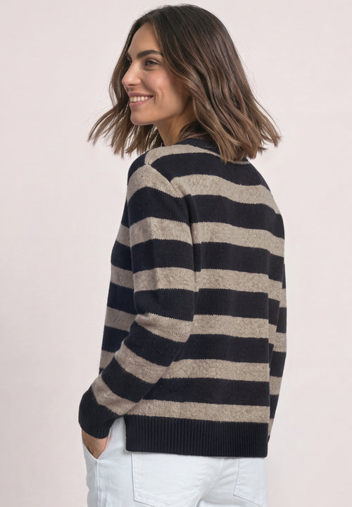 Pullover mit Boat Neck und Streifen in Blau von Street One