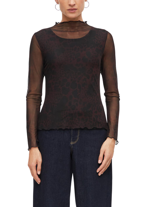 Mesh-Langarmshirt mit Stehkragen von s.Oliver BLACK LABEL