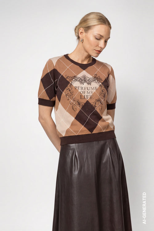 Strickpullover mit Rautenmuster in Braun von Monari