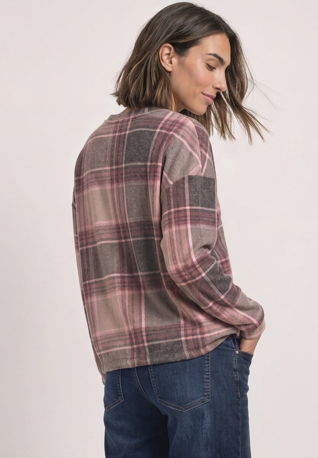 Langarm Shirt mit Rundhals und Karomuster