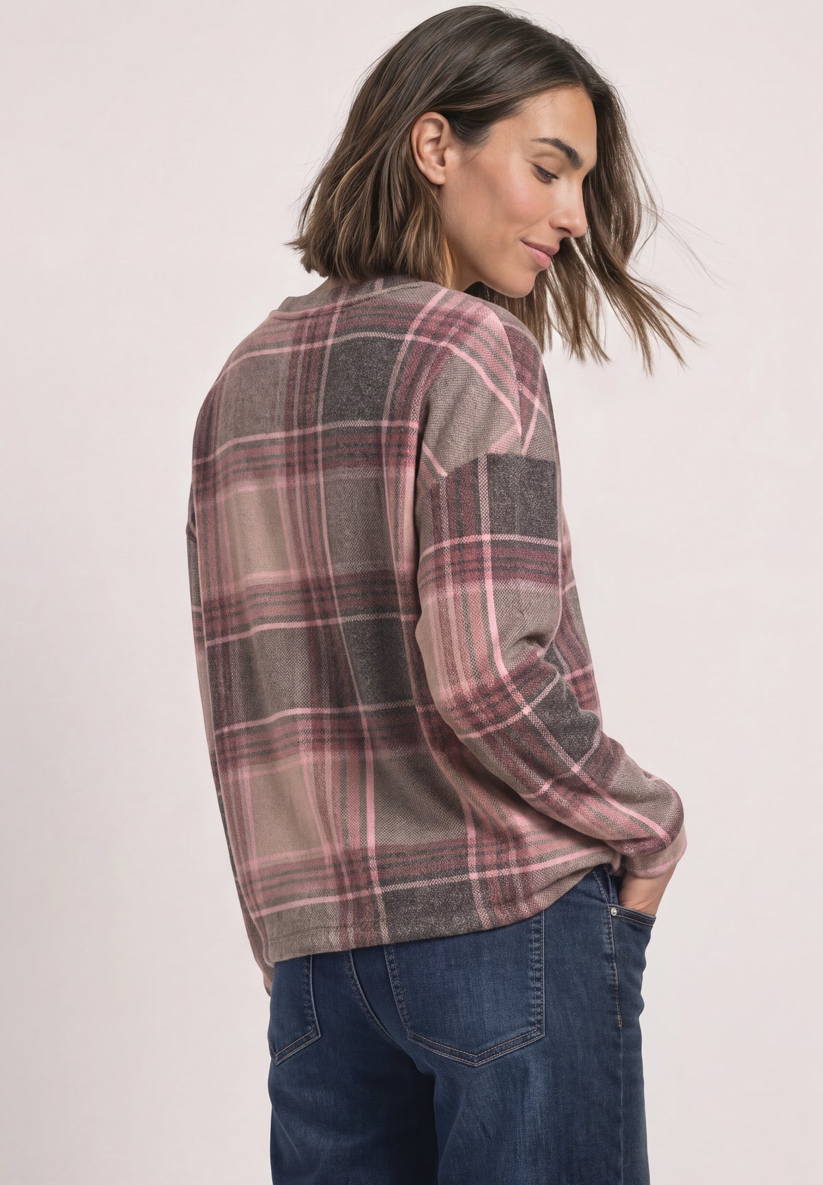 Langarm Shirt mit Rundhals und Karomuster