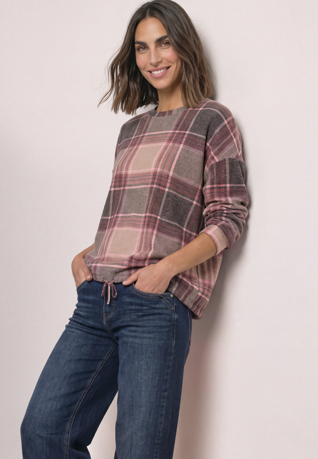 Langarm Shirt mit Rundhals und Karomuster