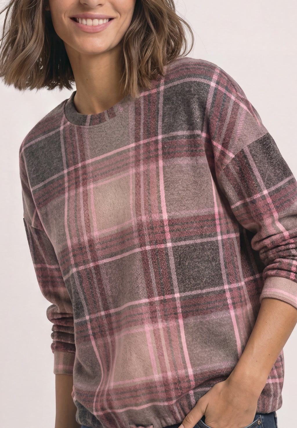 Langarm Shirt mit Rundhals und Karomuster