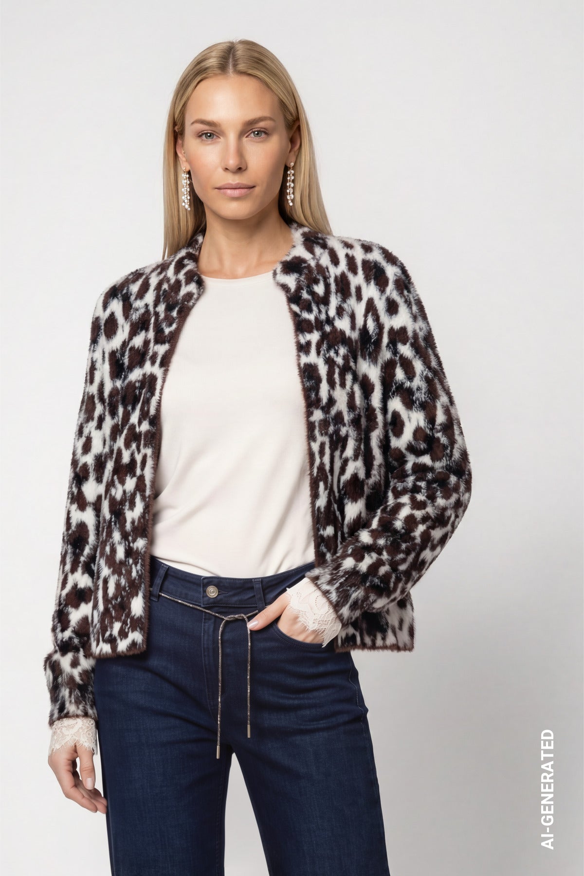 Flauschige Leo-Strickjacke