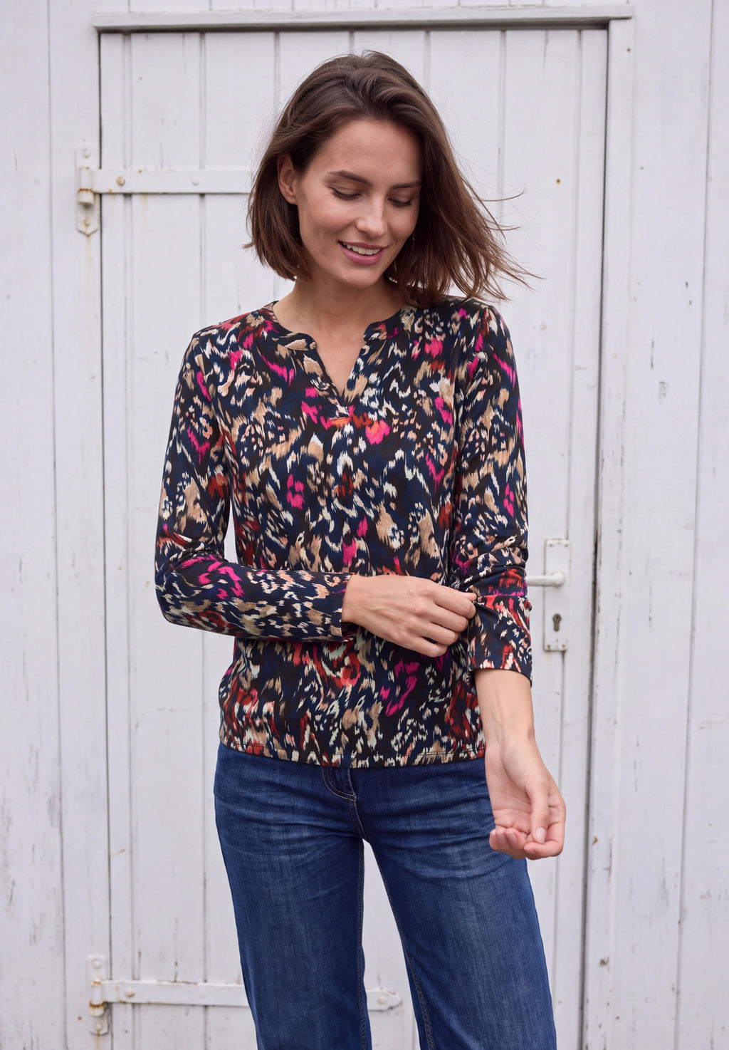 Gemustertes Shirt mit Split Neck im Tunika-Look von Cecil