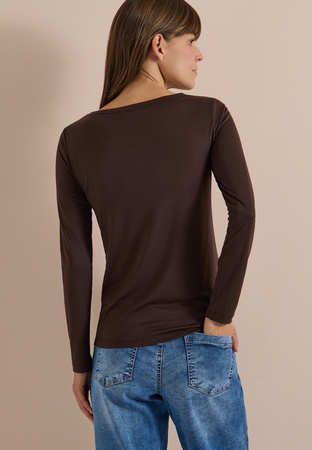 Langarm Shirt in Unifarbe mit Boat Neck von Cecil