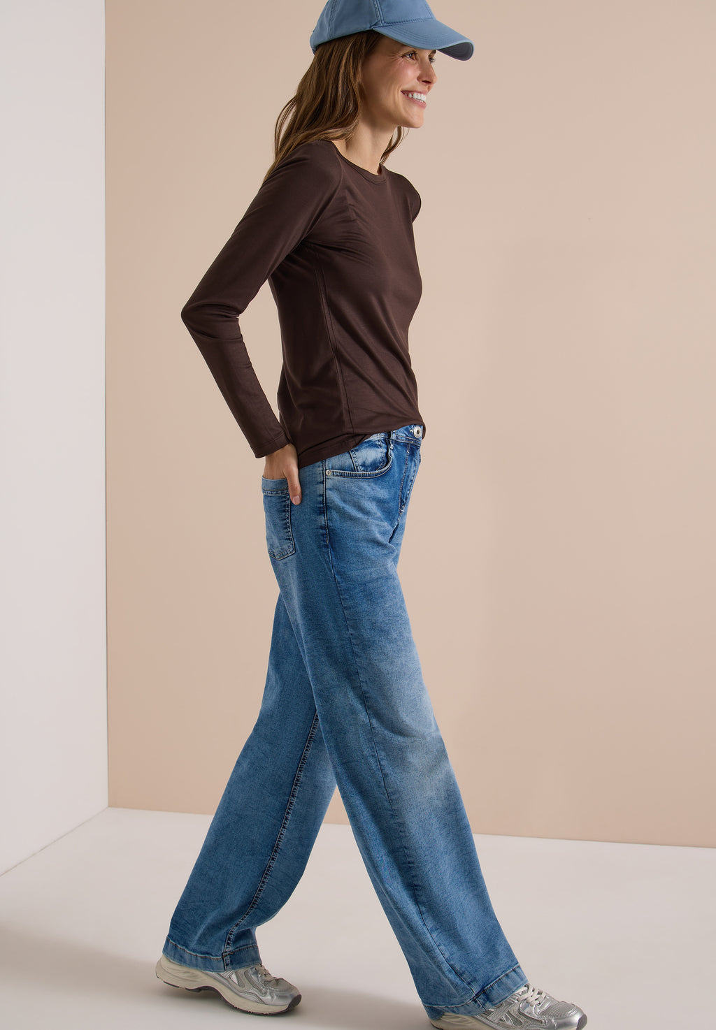Langarm Shirt in Unifarbe mit Boat Neck von Cecil