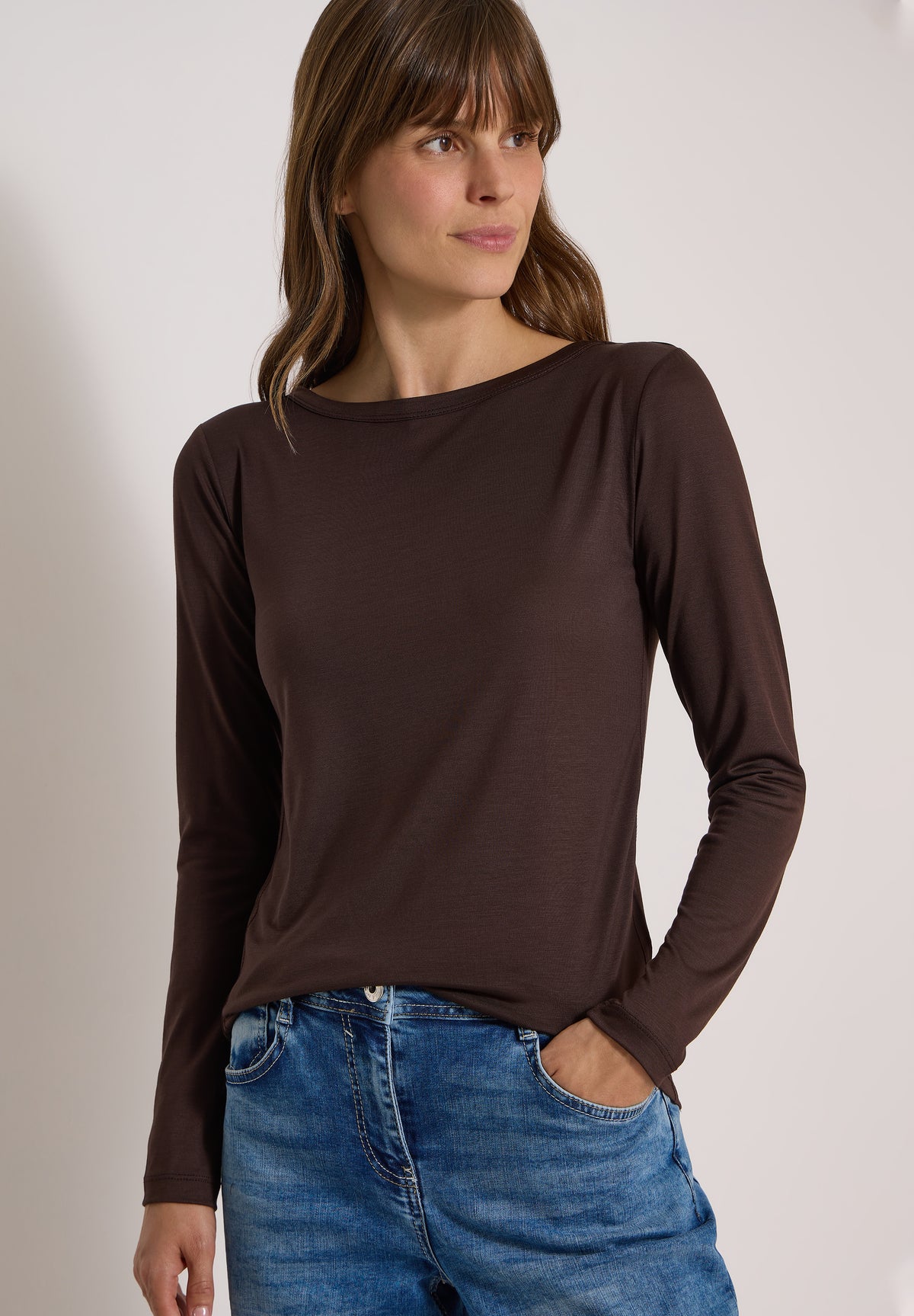 Langarm Shirt in Unifarbe mit Boat Neck von Cecil