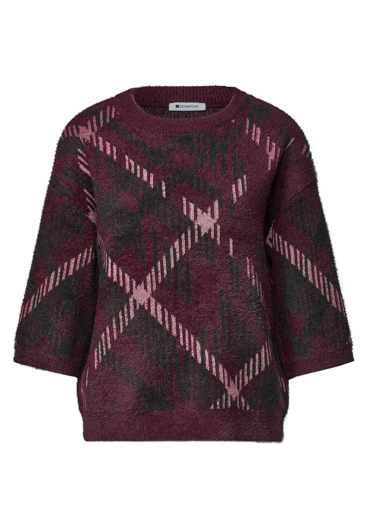 Kurzarm-Jacquardpullover mit Karomuster von Street One