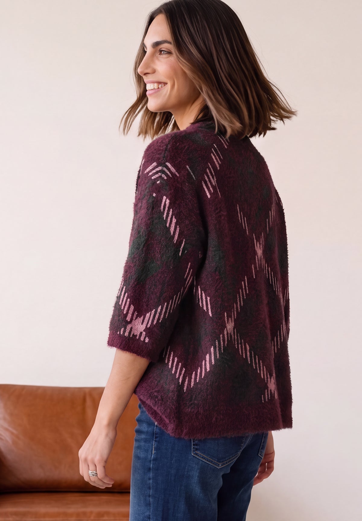 Kurzarm-Jacquardpullover mit Karomuster von Street One