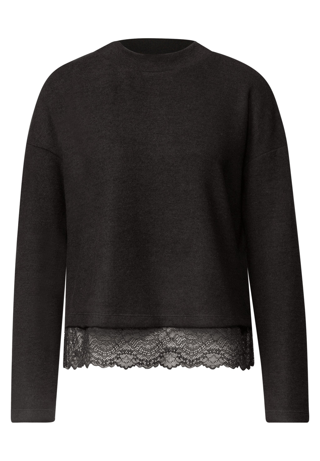 Langarm Shirt mit Rundhals und Spitzenborte von Street One
