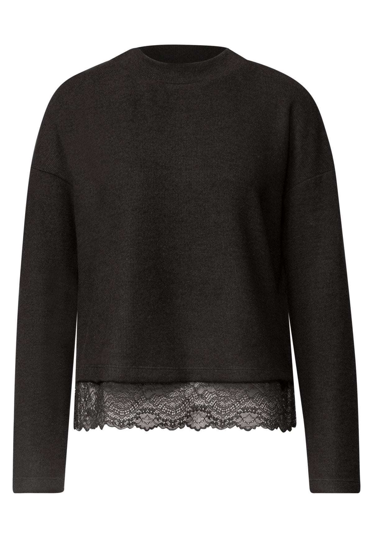 Langarm Shirt mit Rundhals und Spitzenborte von Street One