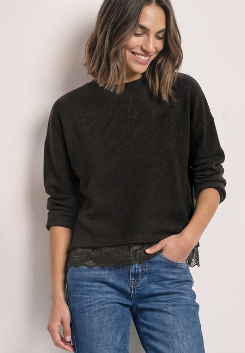 Langarm Shirt mit Rundhals und Spitzenborte von Street One