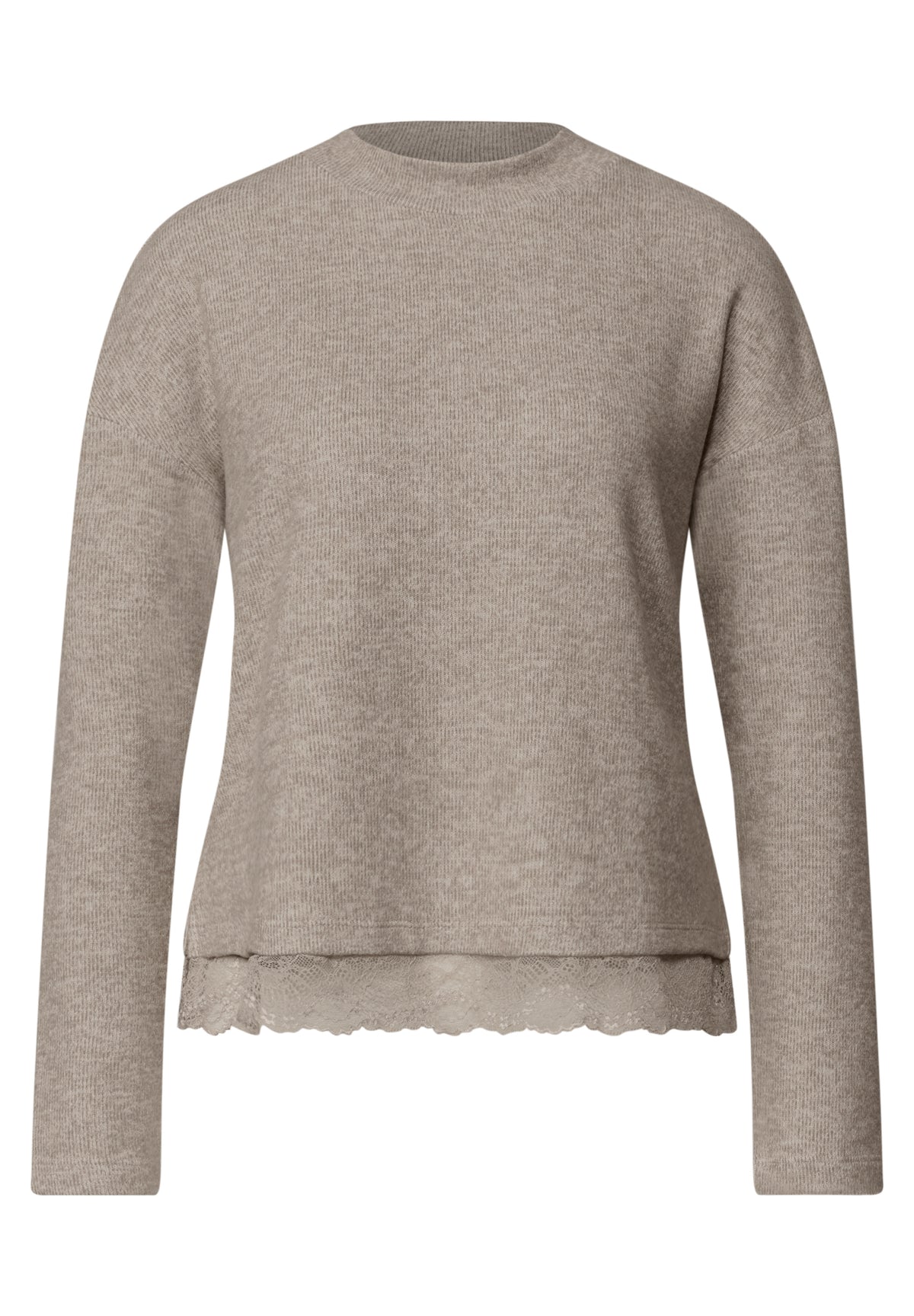 Langarm Shirt mit Rundhals und Spitzenborte von Street One