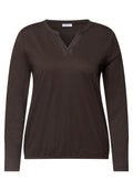 Shirt mit Split Neck im Tunika-Look in Unifarbe von Cecil