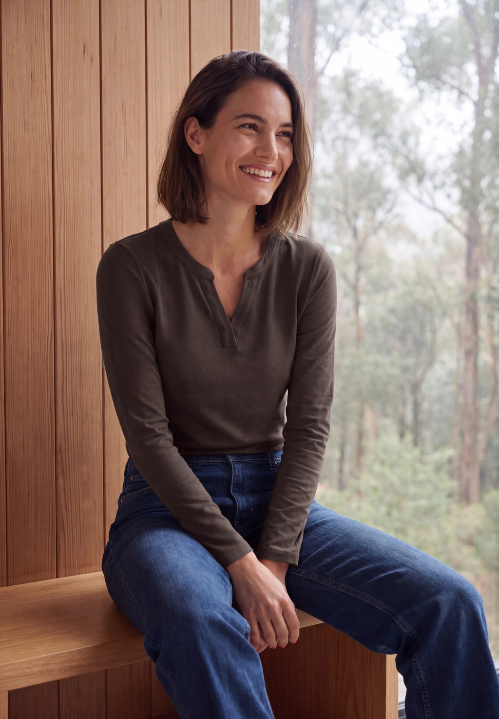 Shirt mit Split Neck im Tunika-Look in Unifarbe von Cecil