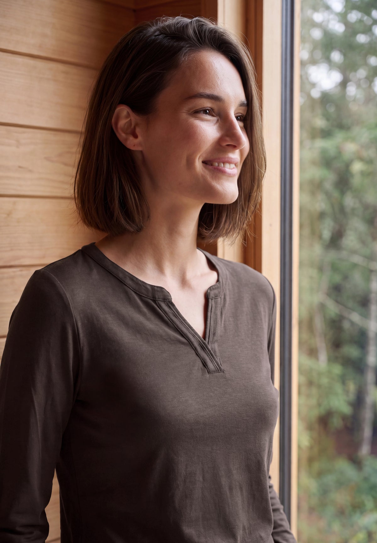 Shirt mit Split Neck im Tunika-Look in Unifarbe von Cecil