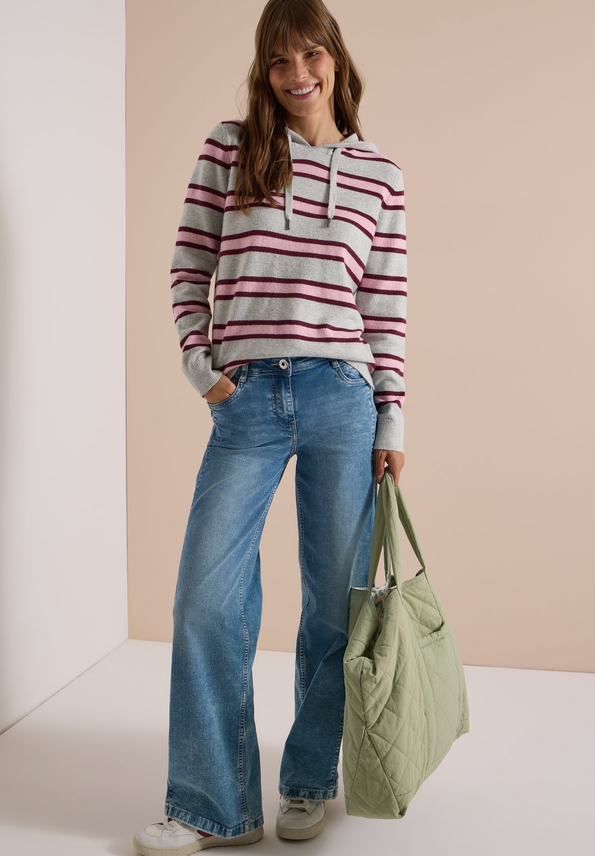 Langarm Pullover mit Kapuze und Streifen von Cecil