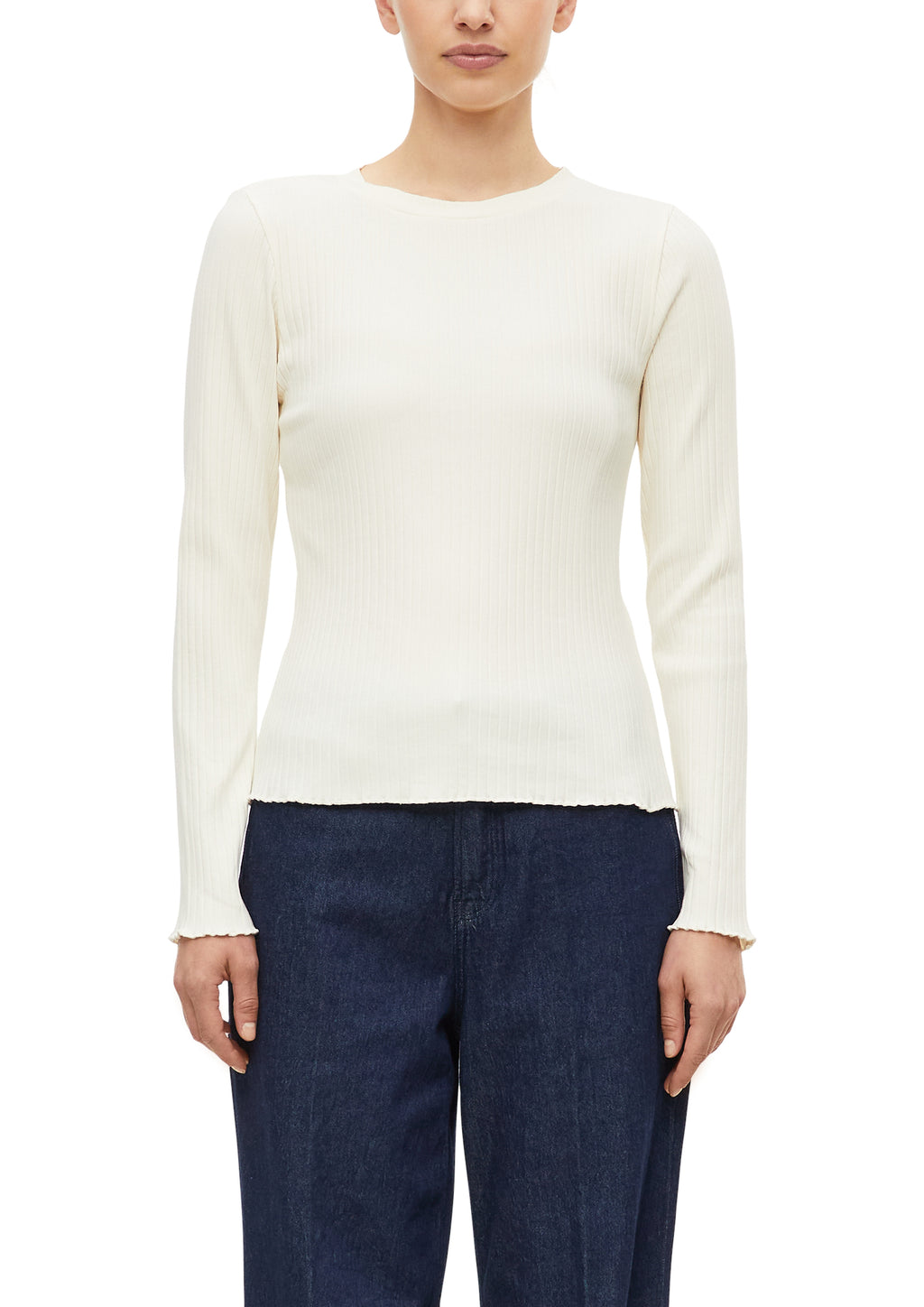 Geripptes Langarmshirt mit Bogenkante von s.Oliver
