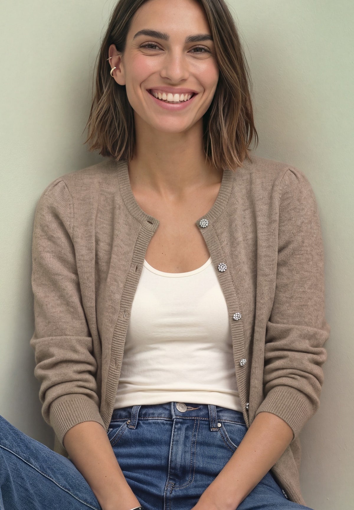 Langarm Cardigan mit Rundhals und Knöpfen