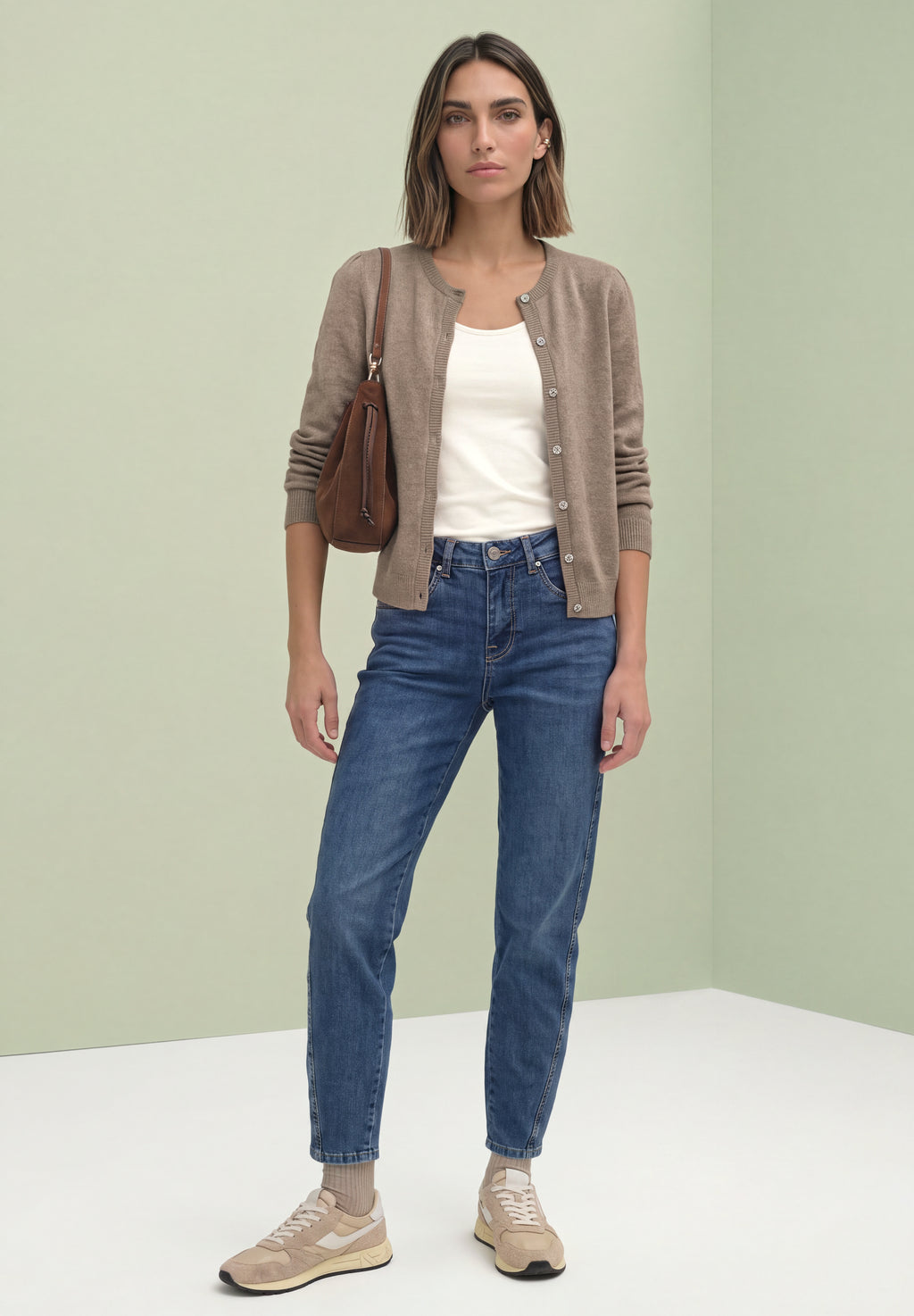 Langarm Cardigan mit Rundhals und Knöpfen