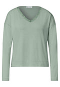 Langarm Shirt mit V-Neck und Spitzendetail