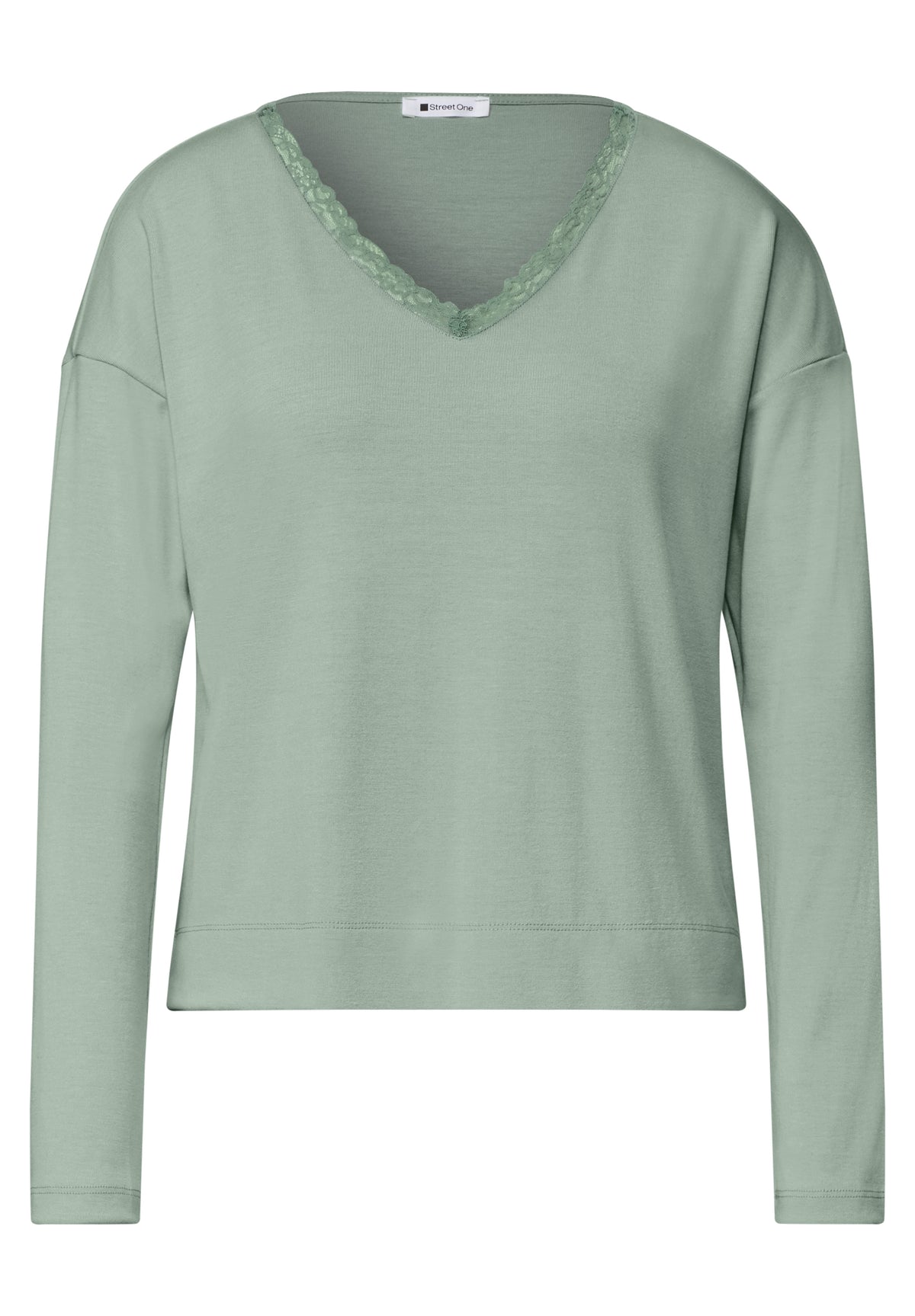 Langarm Shirt mit V-Neck und Spitzendetail