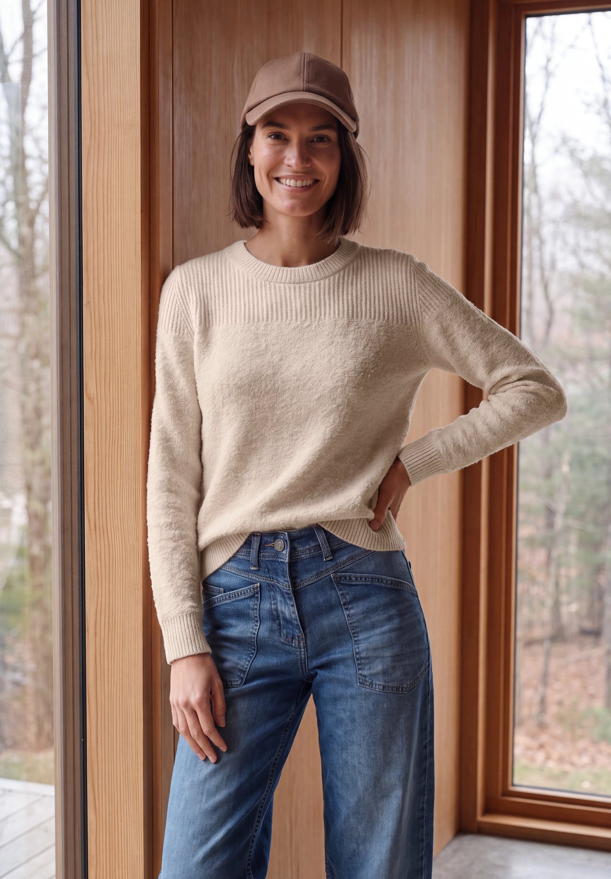 Bouclé-Mix Pullover mit Rundhals