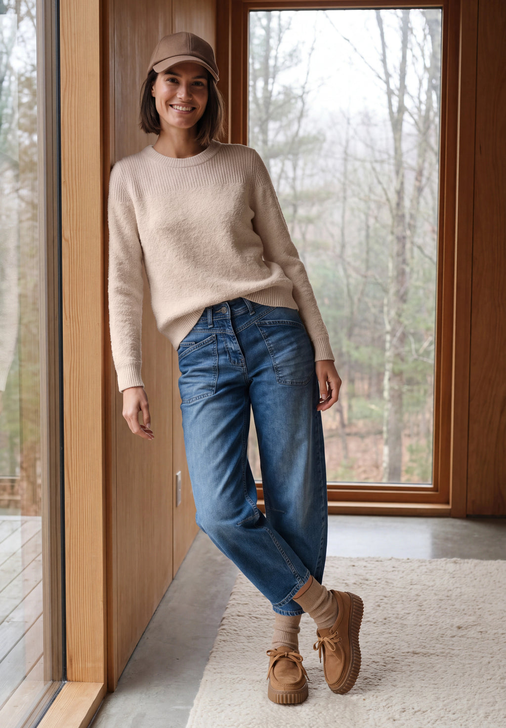 Bouclé-Mix Pullover mit Rundhals