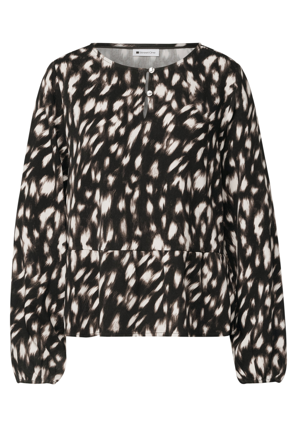 Langarm Bluse mit Schößchen und Rehprint
