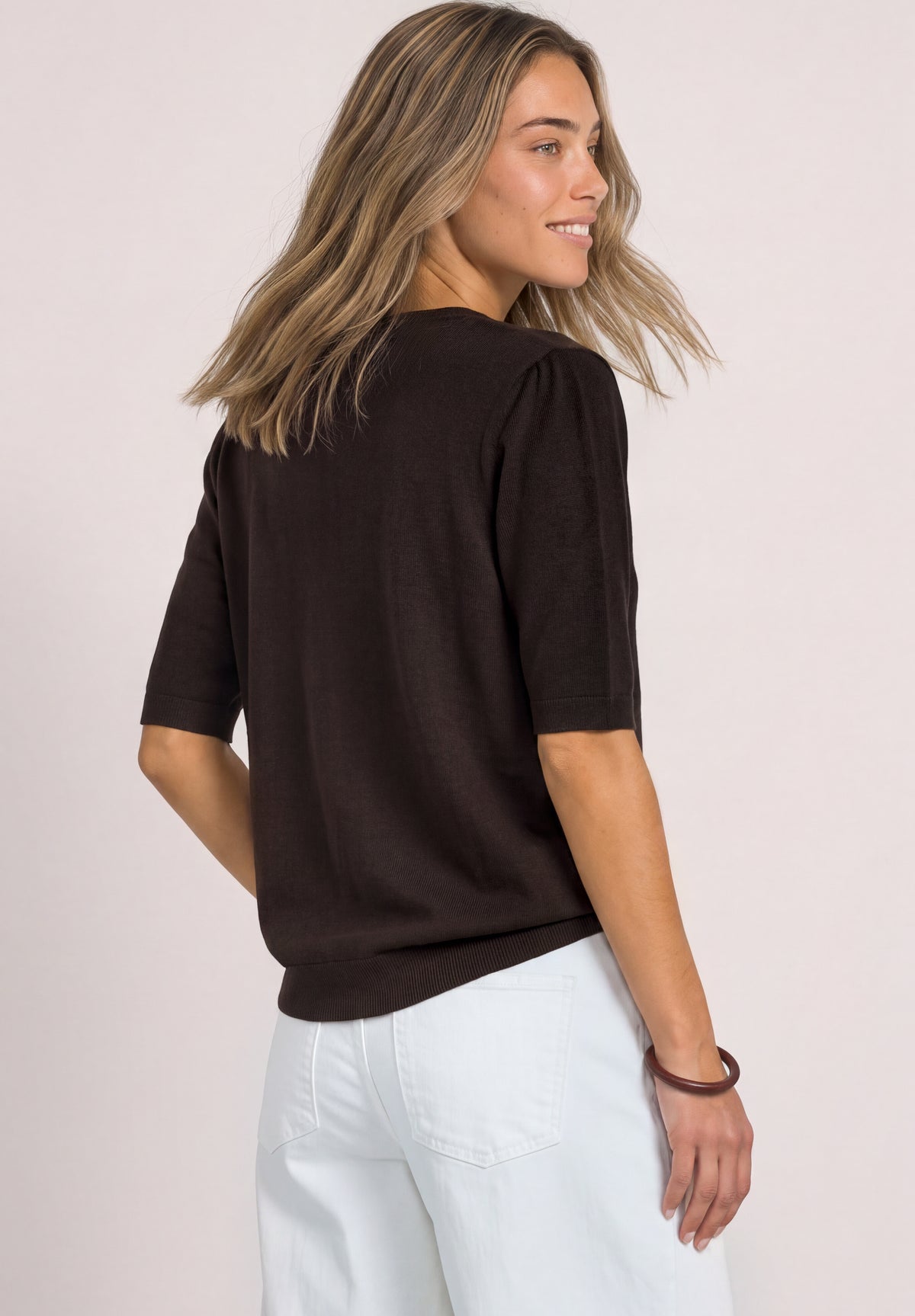Kurzarm Cardigan mit Rundhals und Knöpfen