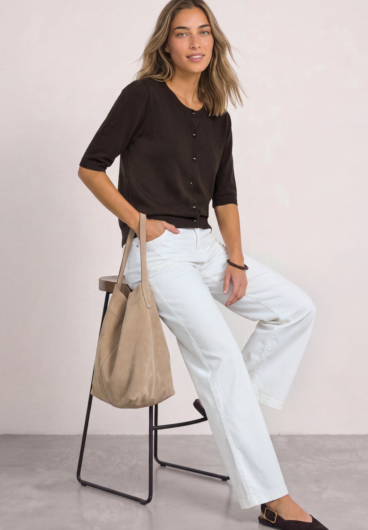 Kurzarm Cardigan mit Rundhals und Knöpfen