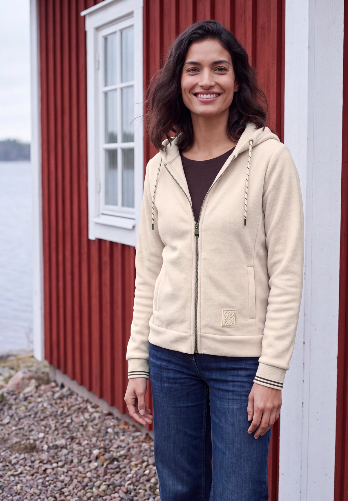 Langarm Fleece Jacke mit Kapuze