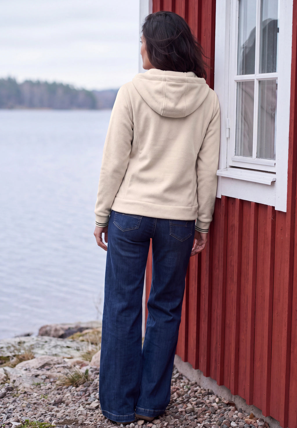 Langarm Fleece Jacke mit Kapuze