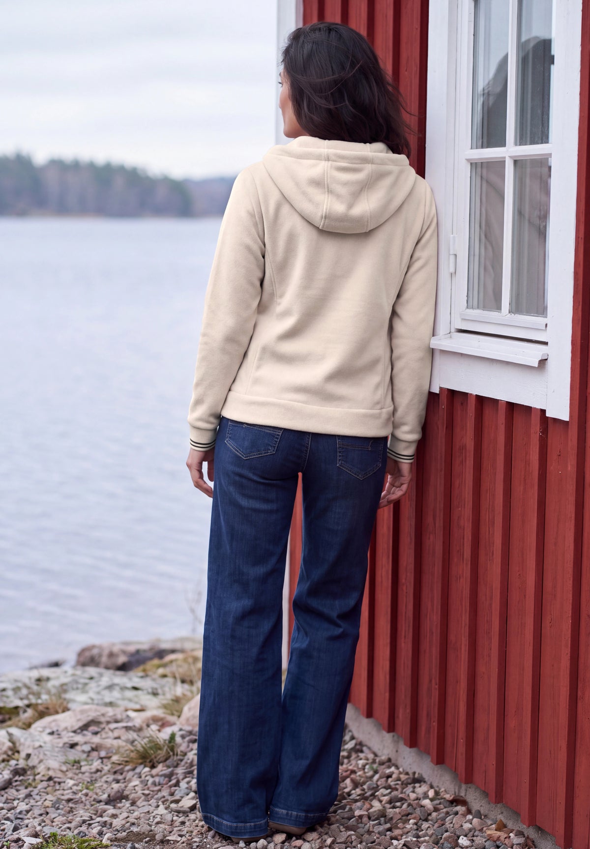 Langarm Fleece Jacke mit Kapuze